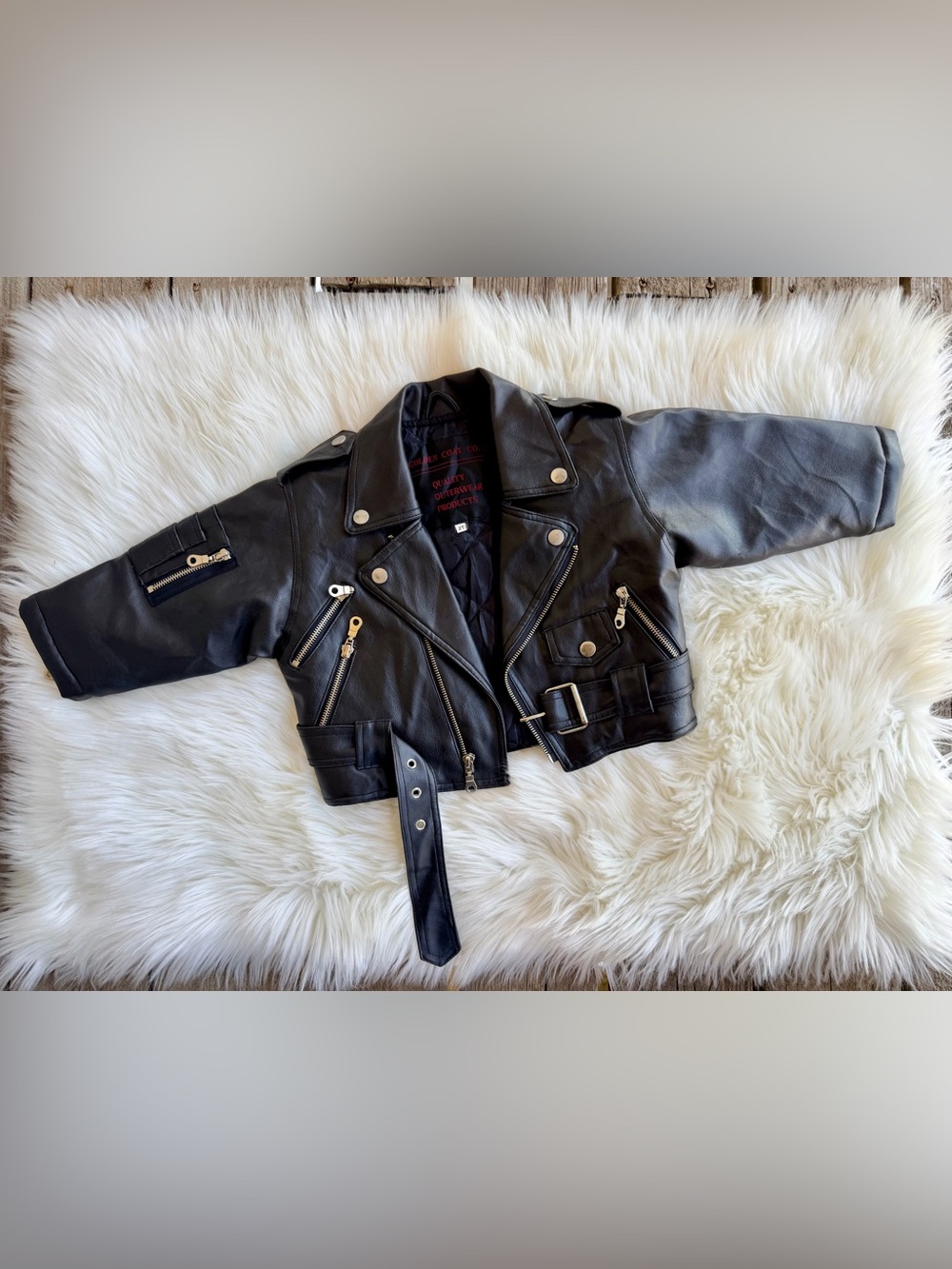 Kids Black Faux Leather Biker Jacket  2T